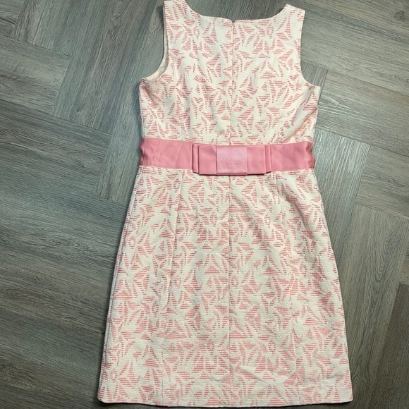 Ann Taylor Petite Dress Womens 10P Pink Cream Brocade Sleeveless Bow Regencycore - Picture 2 of 8